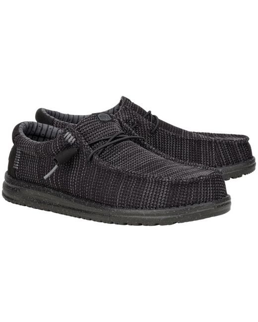 HeyDude Black Wally Stretch Sox Wide for men