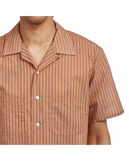 Beams Plus Open Collar Bumpy Stripe in Brown für Herren