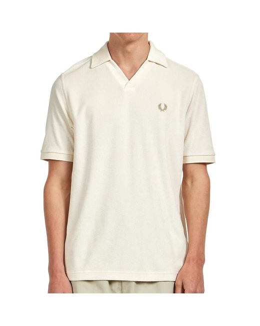 Fred Perry Open Collar Towelling Polo in White für Herren