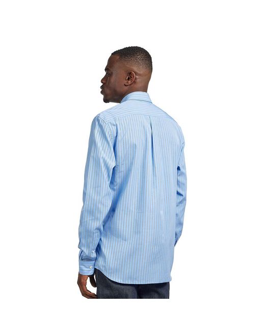 Lacoste Striped Button Collar Badge Shirt in Blue für Herren