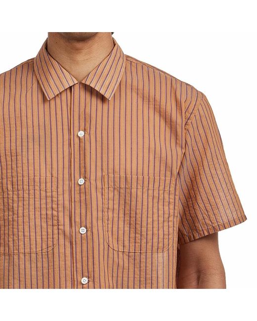 Beams Plus Open Collar Bumpy Stripe in Brown für Herren