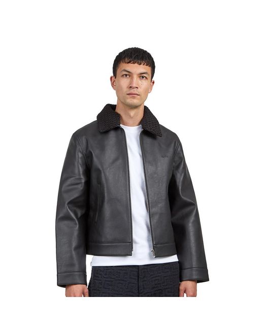 Arte' Basic Collar Leather Jacket in Black für Herren