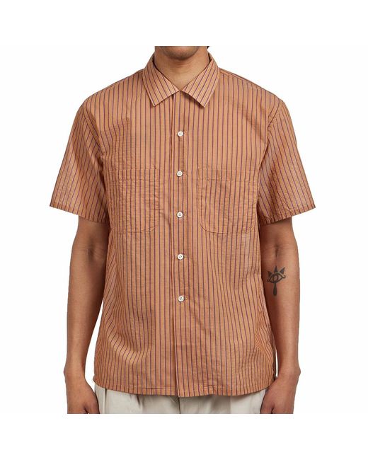 Beams Plus Open Collar Bumpy Stripe in Brown für Herren