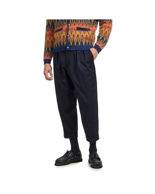 Beams Plus 2 Pleats Tapered Flannel in Blue für Herren