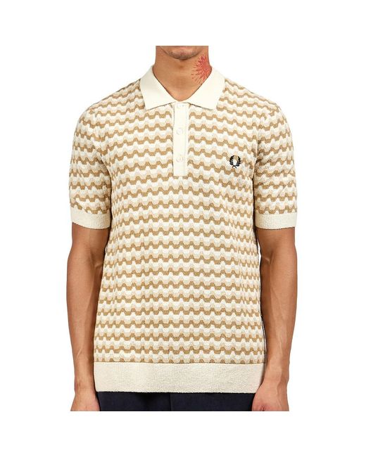 Fred Perry Boucle Jacquard Knitted Shirt in Natural für Herren