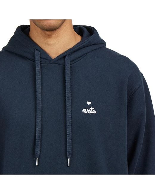 Arte' Small Heart And Logo Hoodie in Blue für Herren