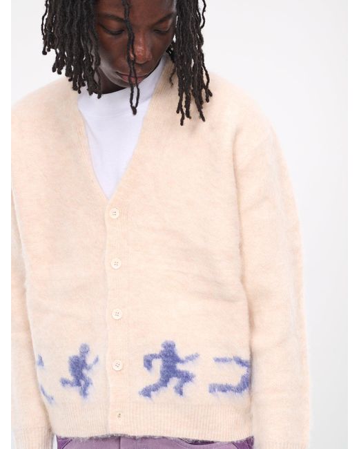 Kidsuper Running Guys Mohair Cardigan in White for Men | Lyst