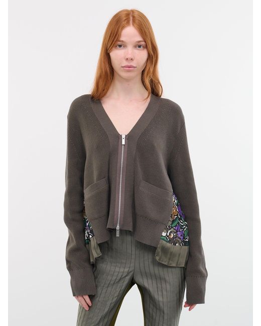 Sacai Paneled Knit Cardigan in Gray | Lyst