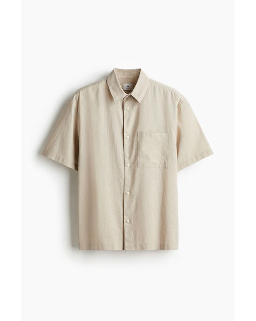 H&M Kurzarmhemd aus Leinenmix in Loose Fit in Natural für Herren