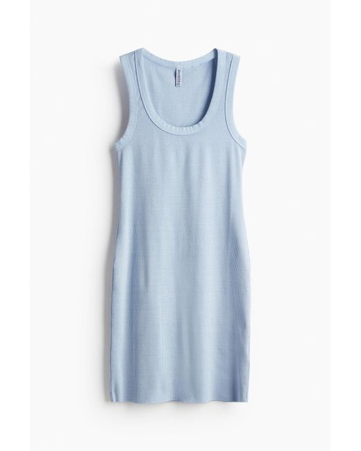H&M Blue Geripptes Bodycon-Kleid