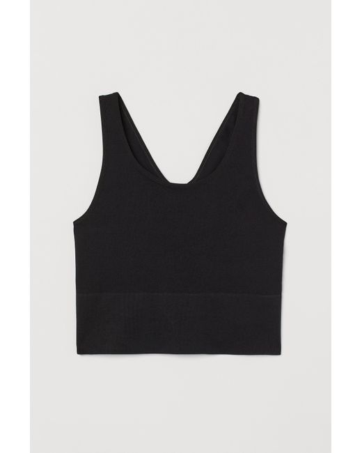 H M Cropped Seamless Sports Top In Black Lyst H M Cropped Seamless Sports Top In Black Lyst