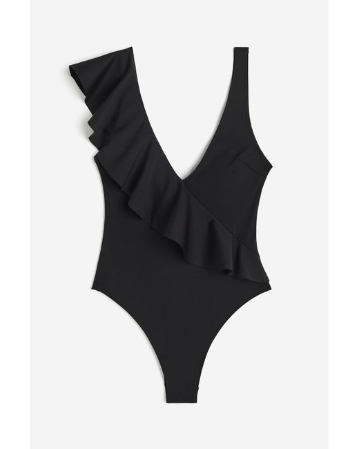 H&M Black Badeanzug mit wattierten Cups und High Leg