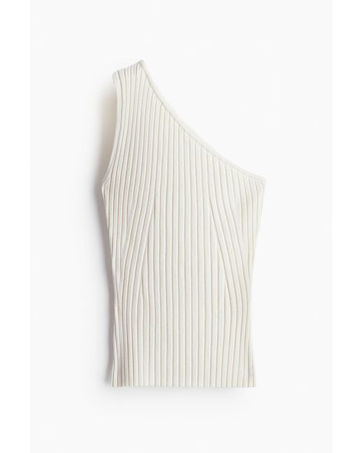 H&M White One-Shoulder-Top in Rippstrick