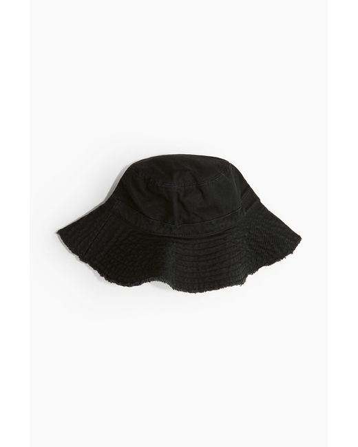 H&M Black Bucket Hat aus Baumwolle mit Fransenkante