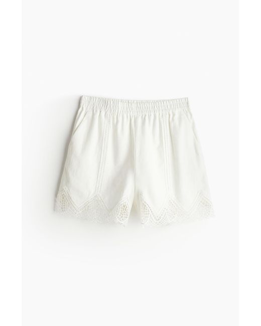 H&M White Shorts aus Leinenmix mit Spitzendetails