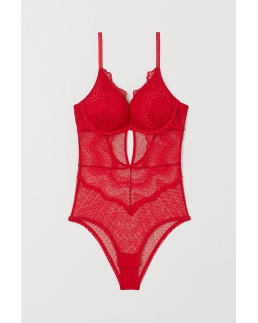 H&M Red Super-Push-up-Body aus Spitze