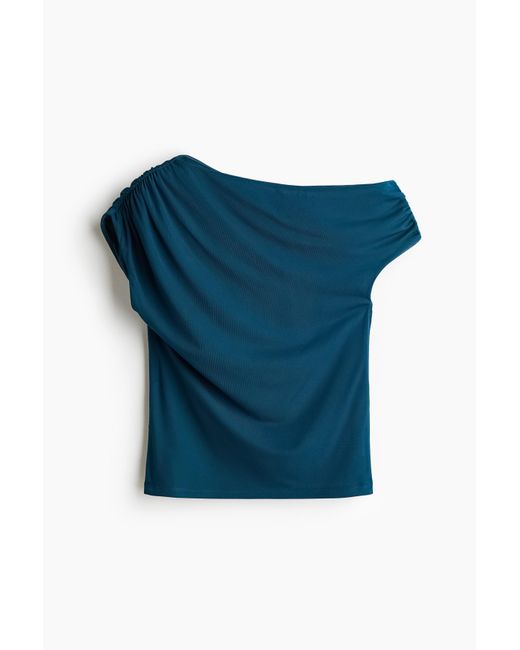 H&M Gedrapeerde One-shouldertop in het Blue