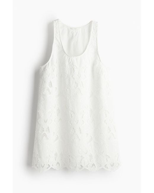 H&M White Kleid mit Broderie Anglaise