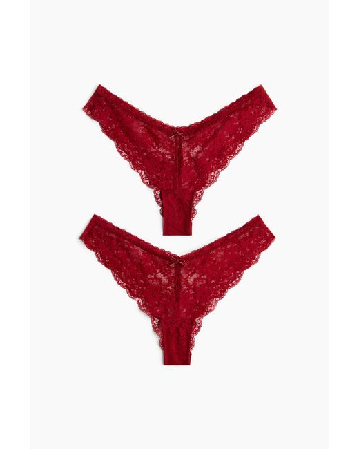 Lot De 2 Culottes Brazilian En Dentelle H&M en coloris Red