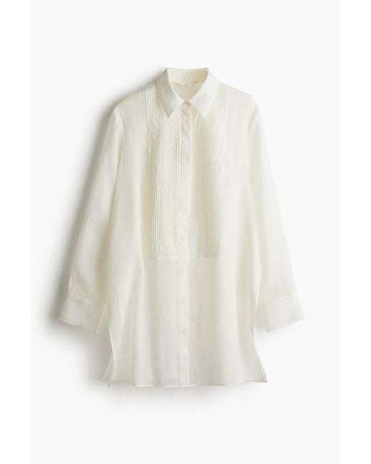 H&M White Smokinghemd aus Ramie