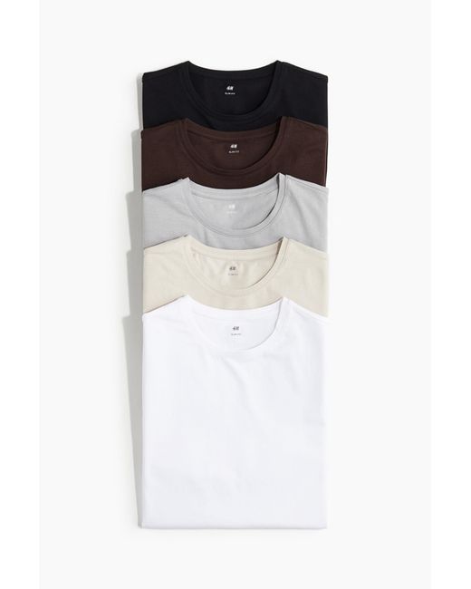 H&M 5er-Pack T-Shirts in Slim Fit in Black für Herren