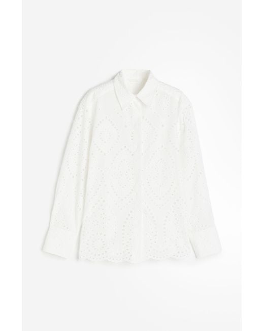 H&M Overhemdblouse Met Broderie Anglaise in het White