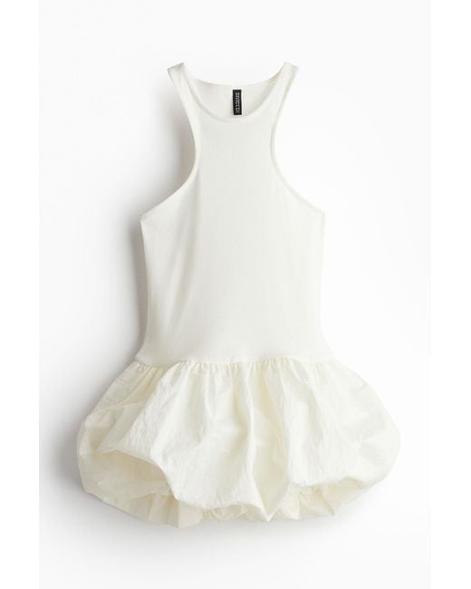 H&M White Ärmelloses Kleid mit Ballonjupe
