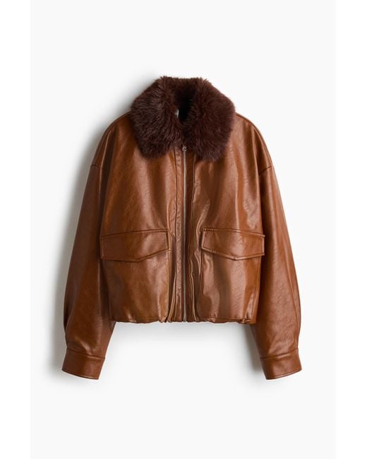 H&M Brown Jacke mit flauschigem Kragen