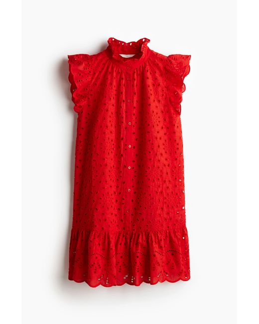 H&M Red Kleid mit Broderie Anglaise