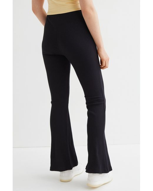 H&M Ribbed Jersey Jazz Trousers in Black - Lyst