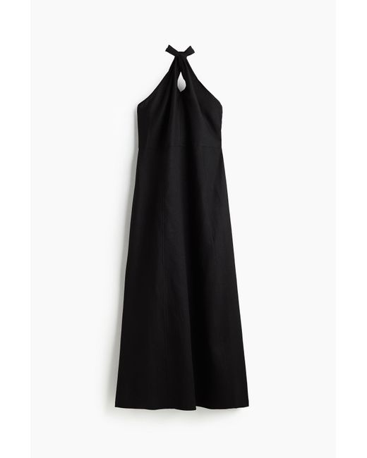 H&M Black Neckholder-Kleid aus Leinenmix