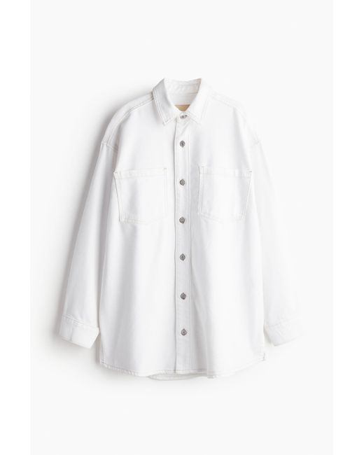 H&M Feather Soft Denim Overhemdblouse in het White