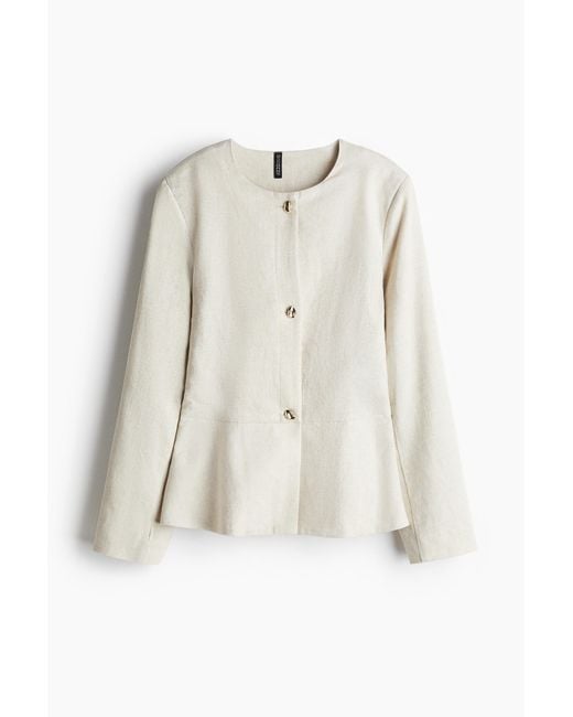 H&M White Peplumjacke aus Leinenmix