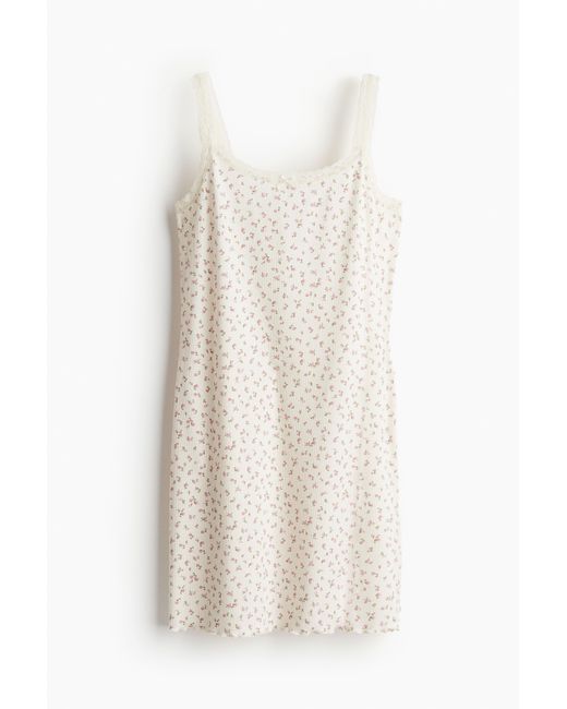 H&M White Geripptes Nachthemd