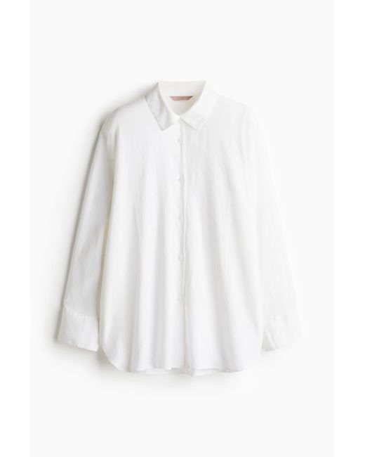 H&M White Bluse aus Leinenmix