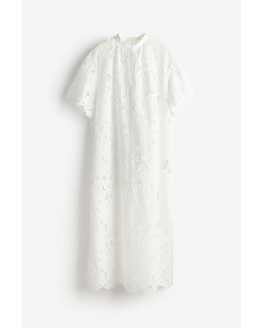 H&M White Kaftankleid in Broderie Anglaise