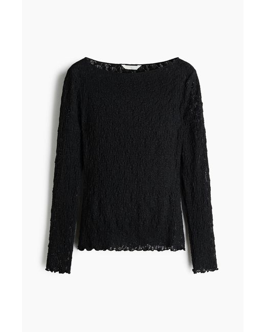 H&M Black Jerseyshirt im Spitzenlook