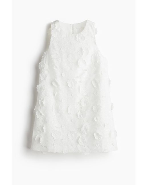 H&M White Etuikleid aus Leinenmix mit Applikationen