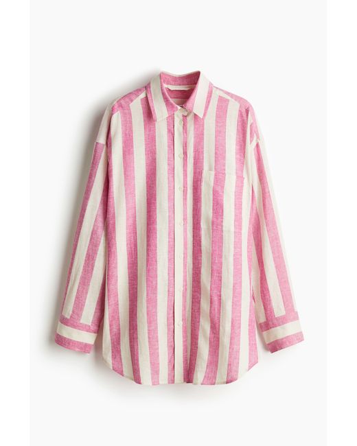 H&M Oversized Overhemdblouse Van Linnenmix in het Pink