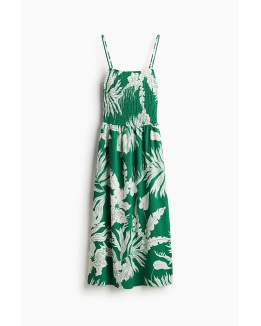 H&M Green Gesmoktes Trägerkleid