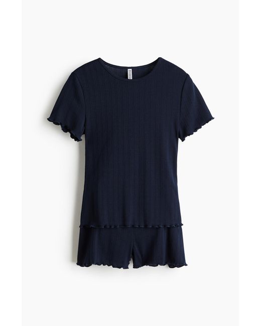 H&M Blue Pyjama mit Pointellemuster