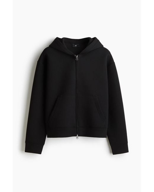 H&M Scuba-Hoodiejacke mit Zipper in Loose Fit in Black für Herren