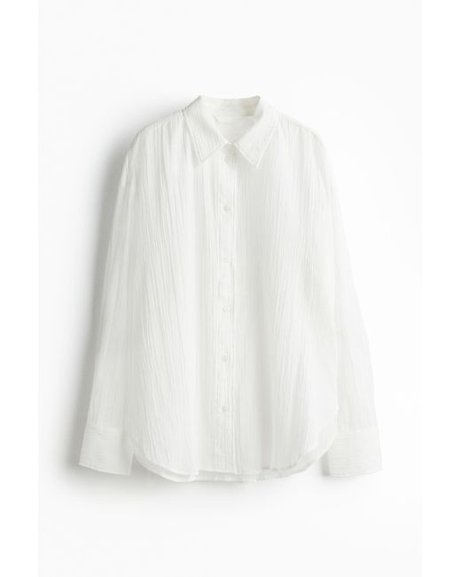 H&M Overhemdblouse Van Crinklekatoen in het White
