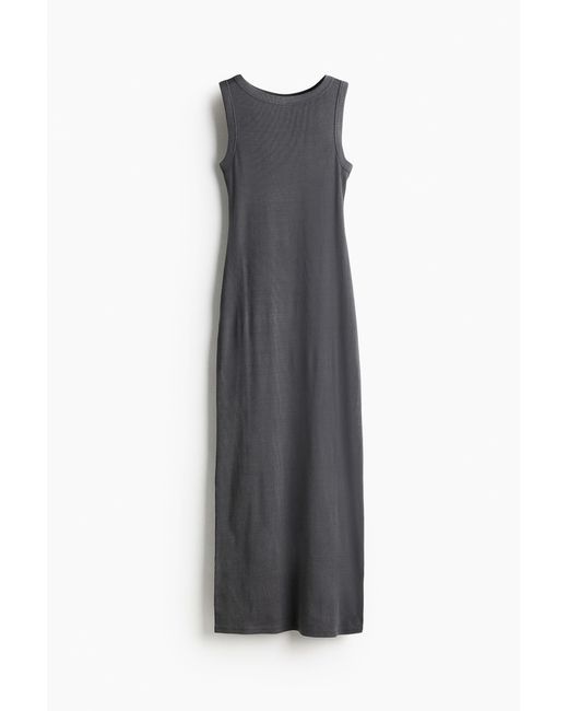 H&M Gray Geripptes Bodycon-Kleid