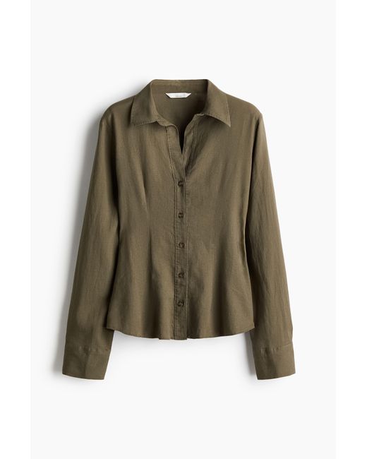 H&M Green Bluse aus Leinenmix