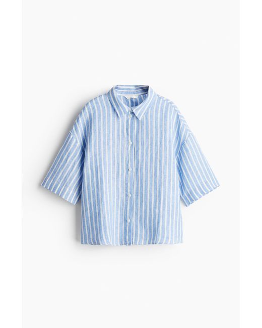 H&M Linnen Overhemdblouse in het Blue