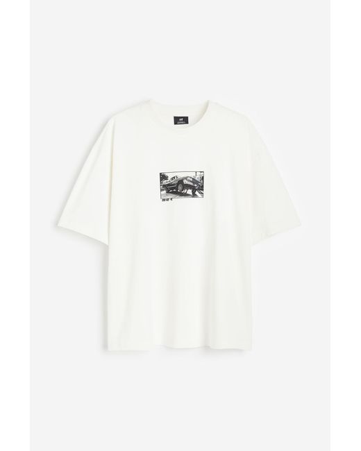 H&M Bedrucktes T-Shirt in Oversized Fit in White für Herren