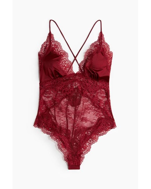Body En Microfibre Et Dentelle H&M en coloris Red