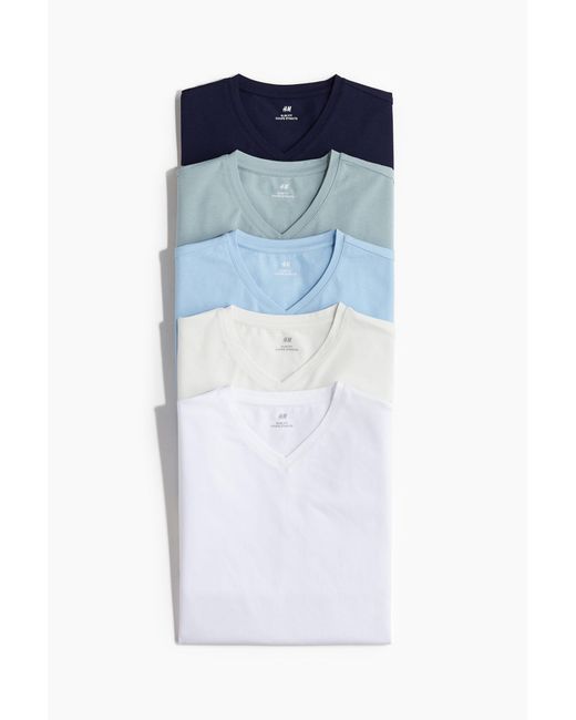 H&M 5er-Pack T-Shirts mit V-Ausschnitt in Slim Fit in Blue für Herren