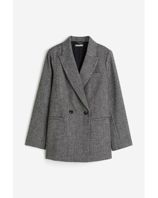 H&M Gray Zweireihiger Blazer in Oversize-Passform